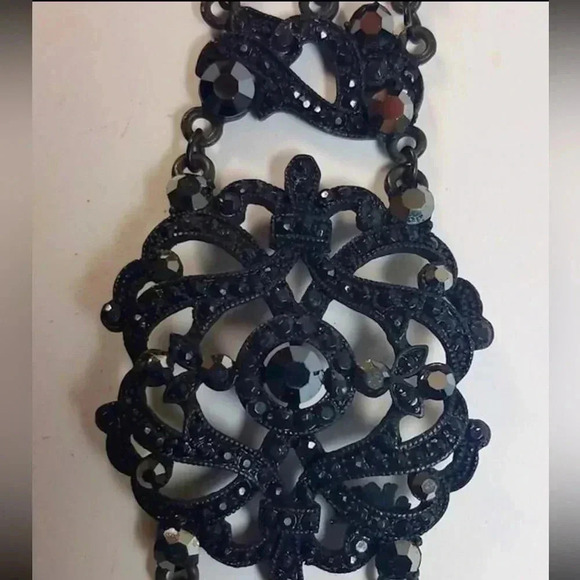 Gothic Vintage Bangle Black & Silver Enamel Filigree VCLM Glass Gem - Picture 10 of 16